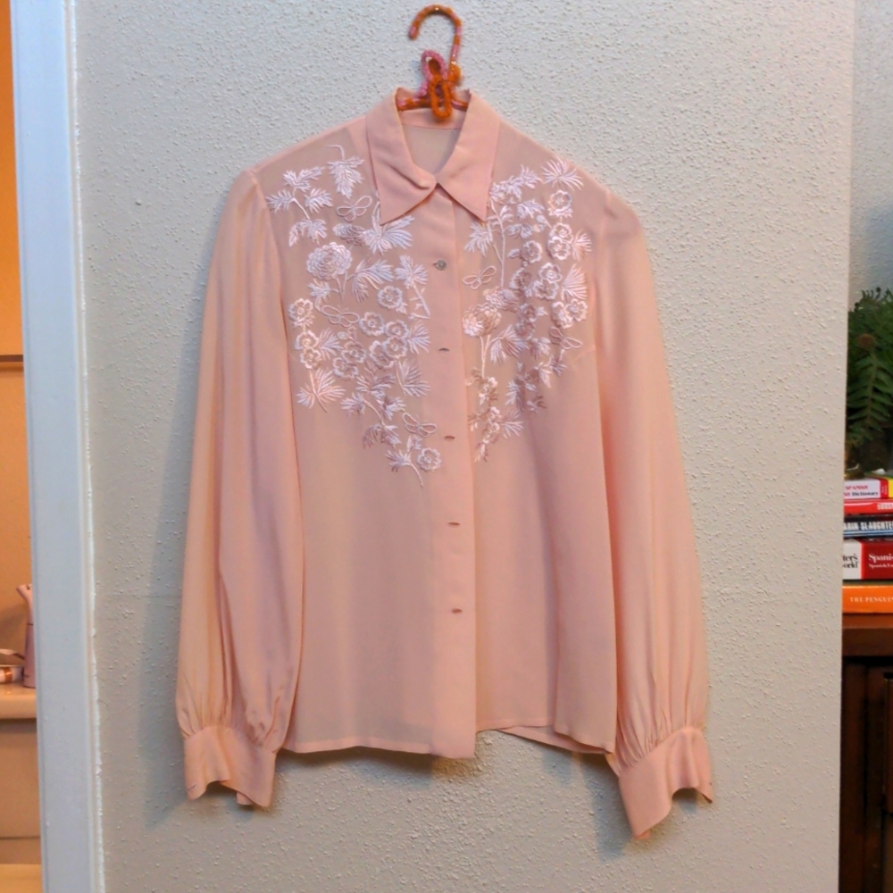 Vintage Pink Embroidered Blouse